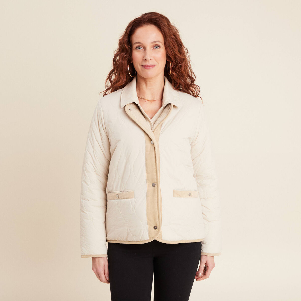 Doudoune boutonnée doublée sable femme