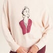 Pull col rond manches longues beige femme