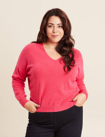 Pull en cachemire manches longues rose framboise femme