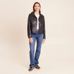 Veste courte droite aspect daim noir femme