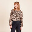 Blouse ample col rond manches longues noir femme
