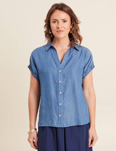 Chemise manches courtes denim double stone femme