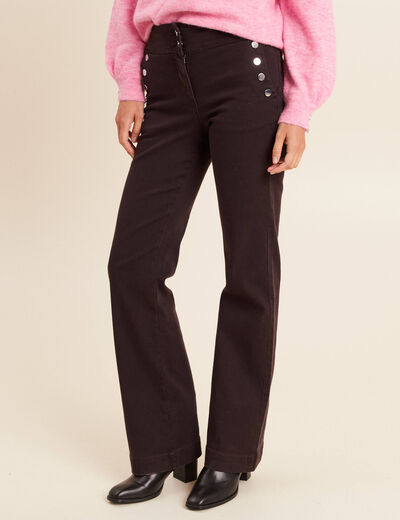 Pantalon coupe bootcut &agrave; pont marron fonc&eacute; femme