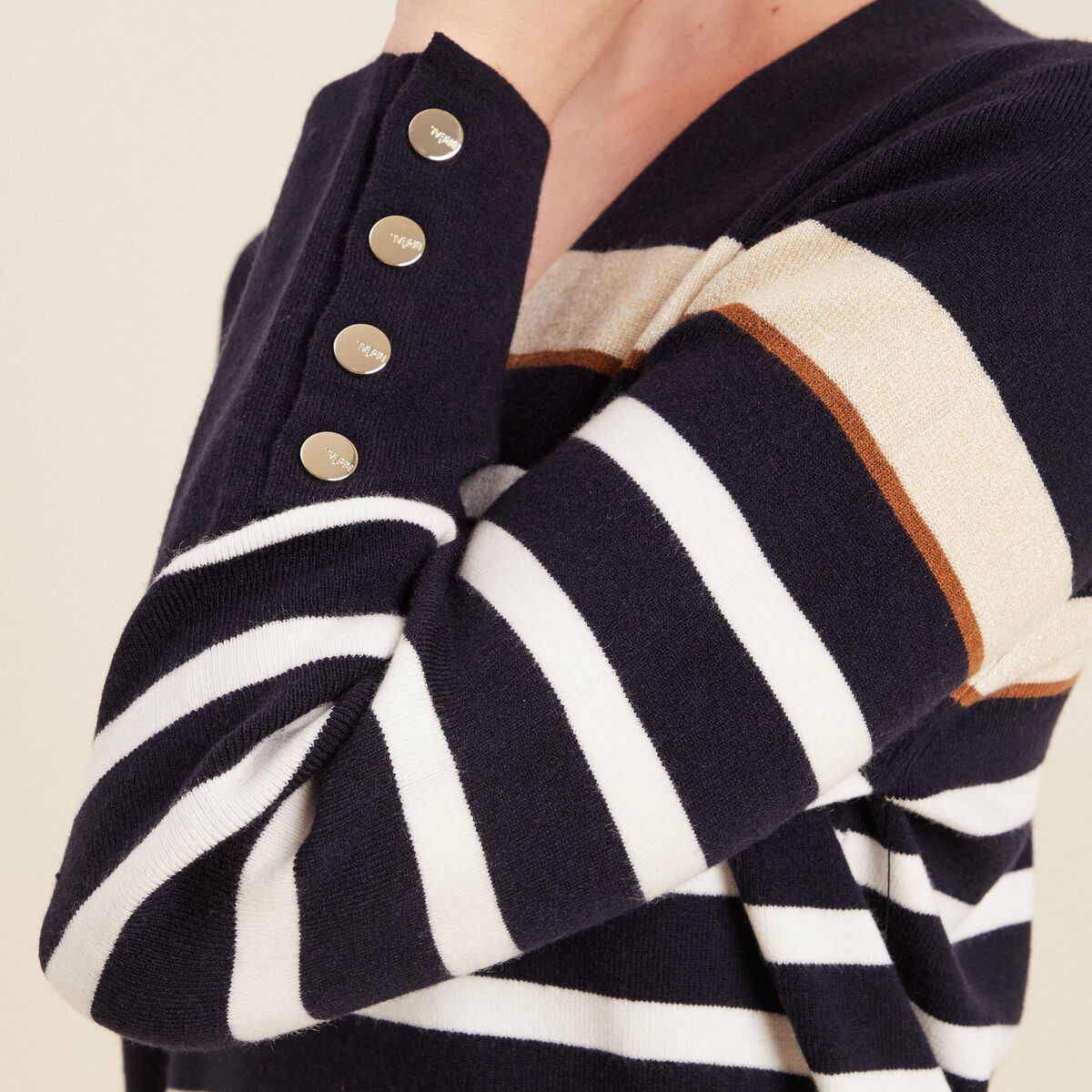 Robe tricot droite col en V bleu foncé femme