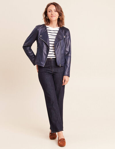 Jean coupe large 7/8&egrave;me taille haute denim brut femme