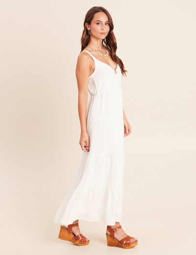 Robe longue &eacute;vas&eacute;e &agrave; fines bretelles ecru femme