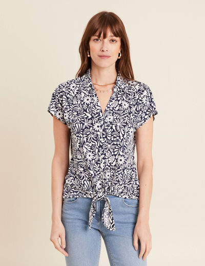 Blouse manches courtes nou&eacute;e bleu femme