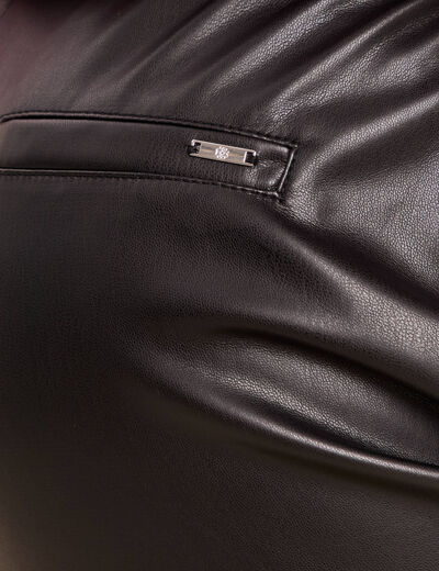 Pantalon taille bascul&eacute;e similicuir noir femme