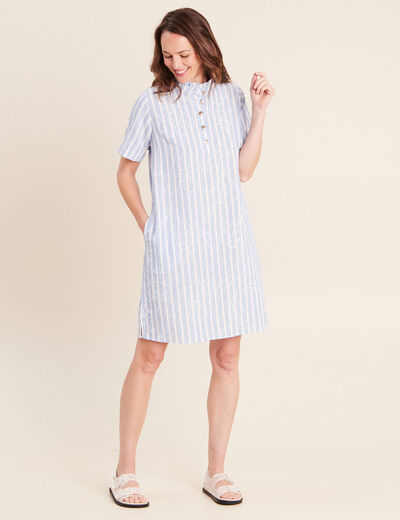 Robe droite courte col montant bleu femme
