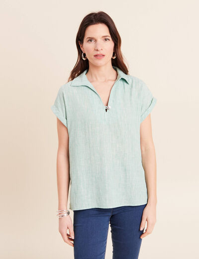 Blouse manches courtes fluide vert menthe femme