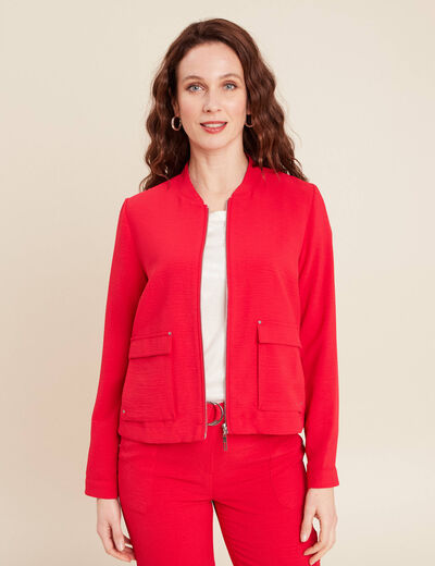 Blouson zippé 2 poches rouge femme