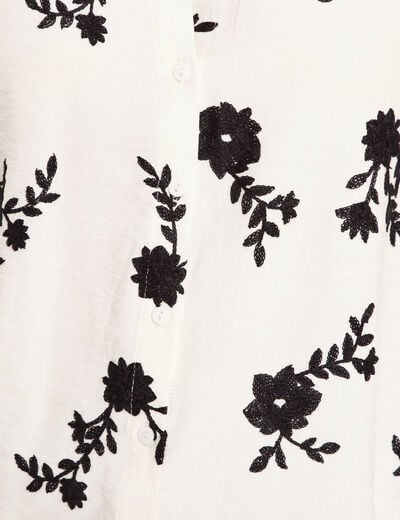 Chemise fluide brod&eacute;e manches longues blanc femme