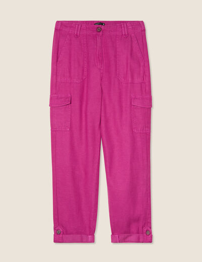 Pantacourt cargo taille haute violet femme