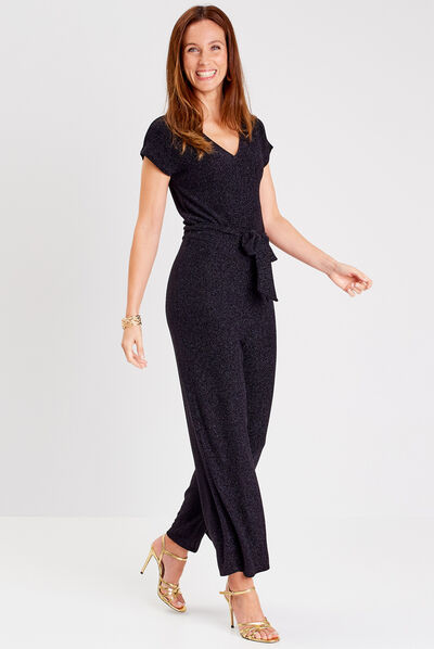 Combinaison pantalon ceinturée noir femme