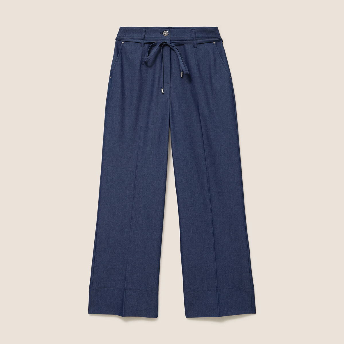 Pantalon coupe large taille haute fluide denim brut femme