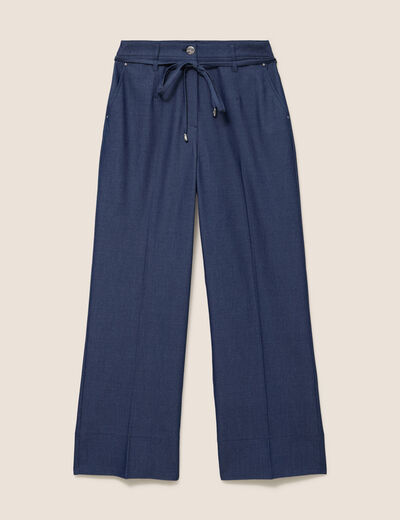 Pantalon coupe large taille haute fluide denim brut femme