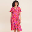 Robe courte &eacute;vas&eacute;e col v manches courtes rose femme