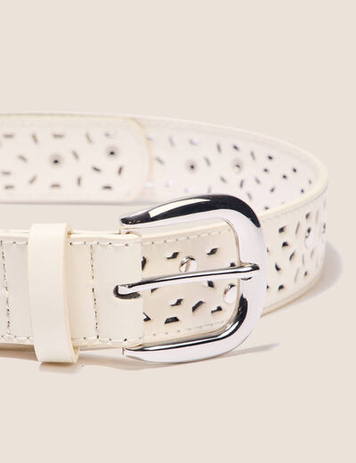 Ceinture perforée et cloutée ecru femme
