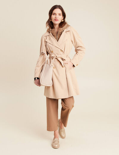 Trench ceinturé à capuche beige femme
