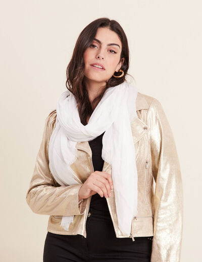 Foulard brillant à franges ecru femme