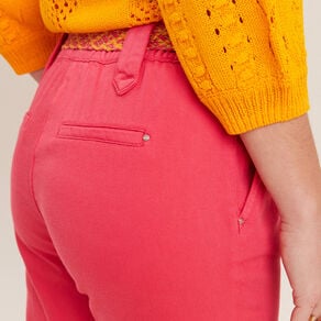 pantalon carotte ceinture rose cerise femme Pantalon carotte ceinturé rose cerise femme