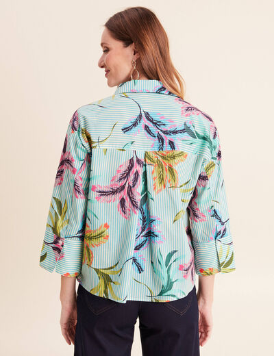 Chemise droite courte manches 3/4 vert femme
