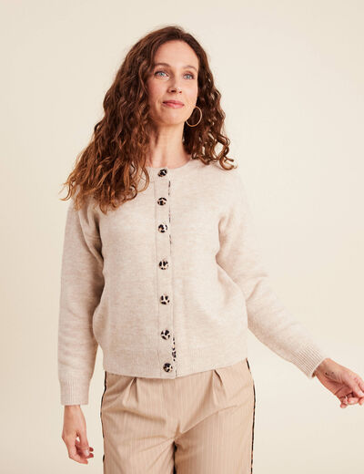 Gilet droit mi-long col rond beige femme