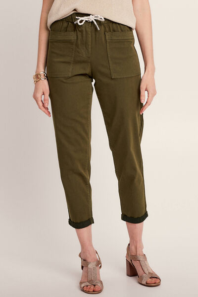 Pantalon flou à coulisse vert olive femme