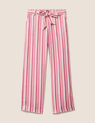 Pantalon coupe large en lin rose femme