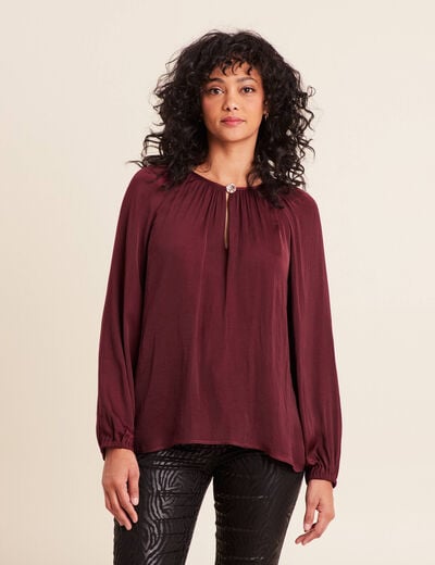 Blouse ample col rond satin&eacute;e bordeaux femme