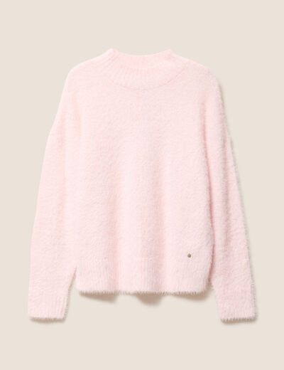 Pull col montant doux rose clair femme