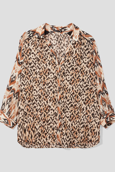 Chemise manches longues beige femme