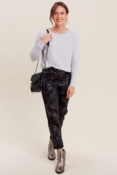Pantalon paperbag enduit noir femme