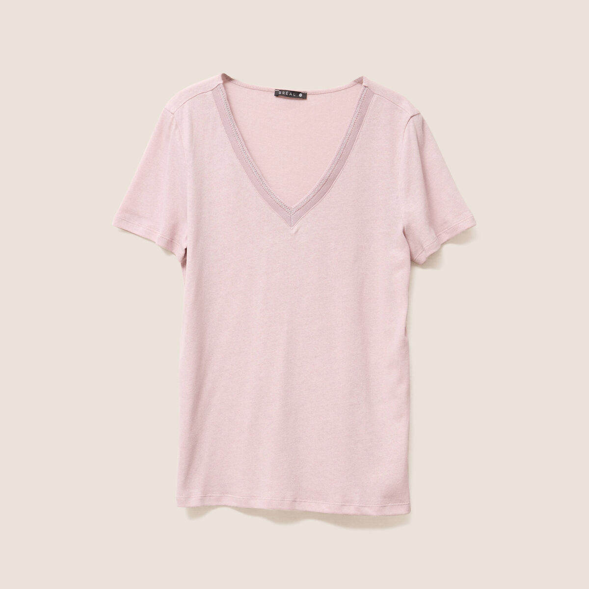 T-shirt manches courtes col en V parme femme