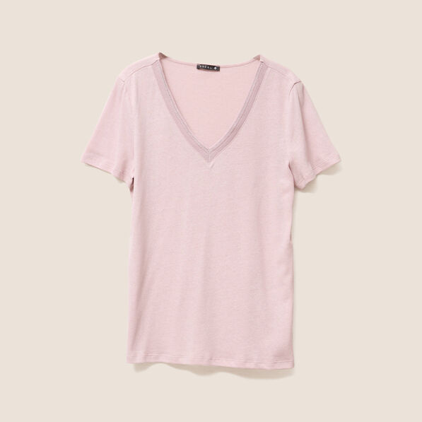 T-shirt manches courtes col en V parme femme