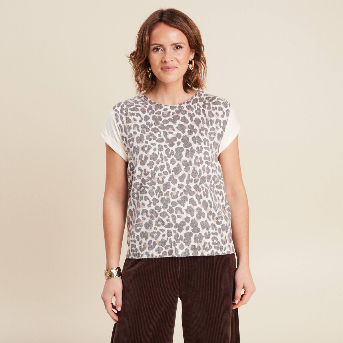 Pull sans manches ecru femme