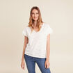 T-shirt cintré col V ecru femme