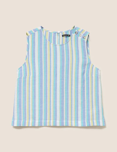 Blouse sans manches col rond bleu femme
