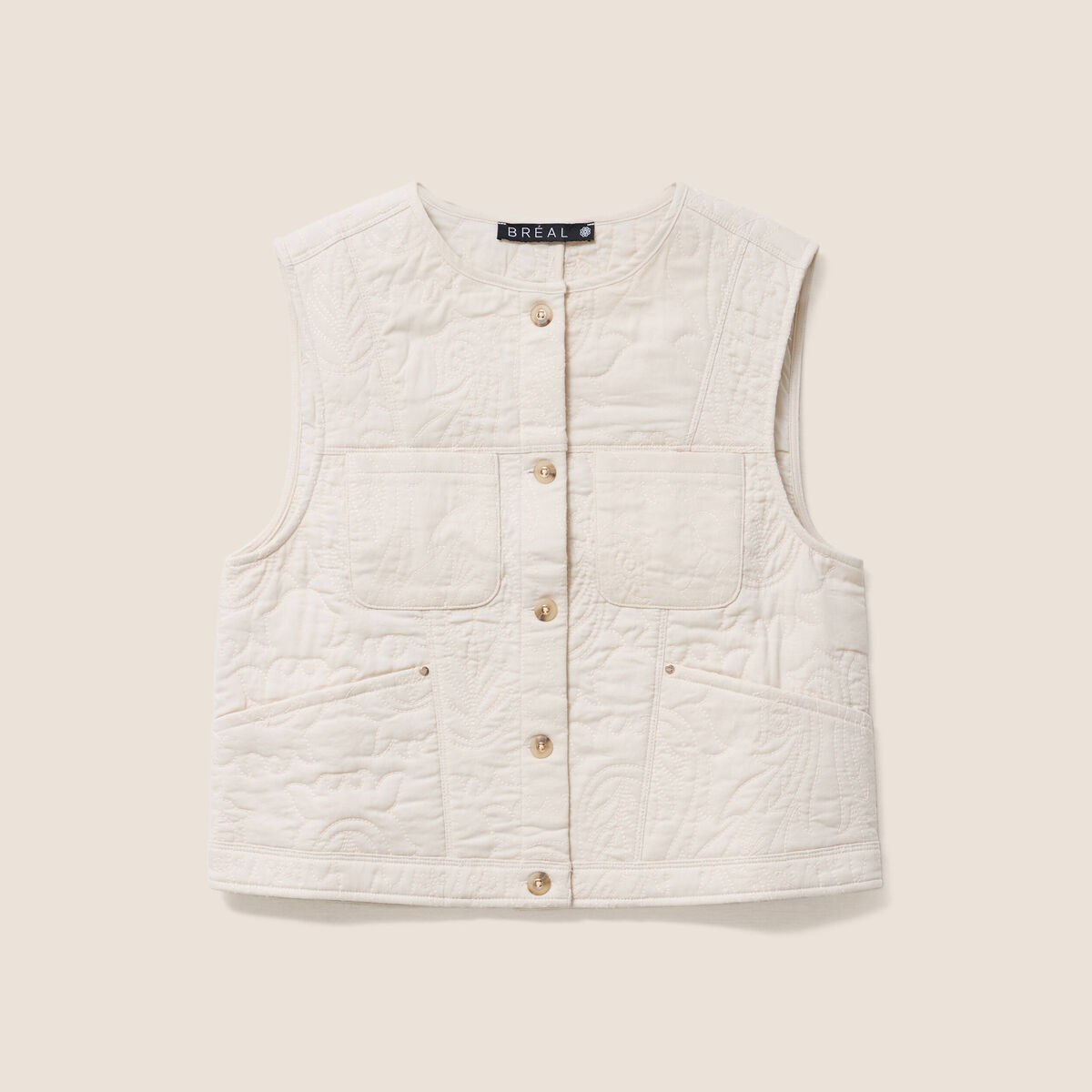 Gilet sans manches doubl&eacute; coton ecru femme