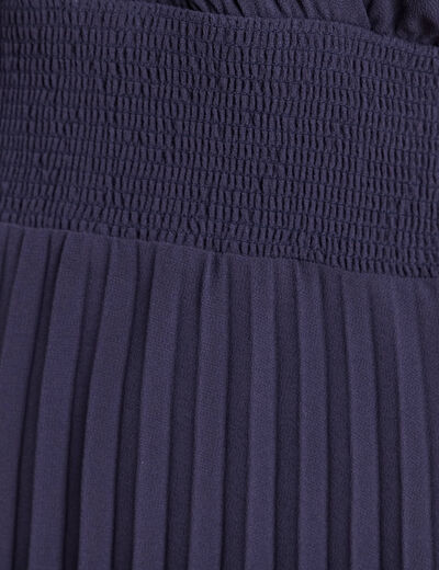 Robe longue &eacute;vas&eacute;e col v manches courtes bleu marine femme