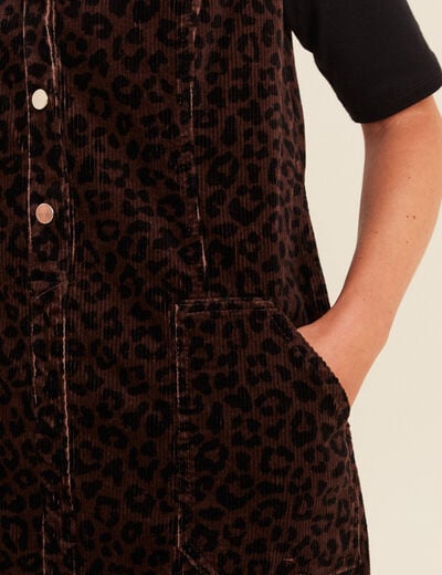 Robe droite courte sans manches velours marron cognac femme