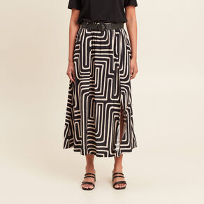 Jupe longue évasée fendue noir femme