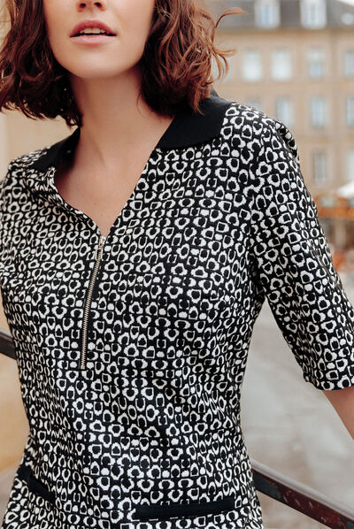 Robe droite manches courtes noir femme