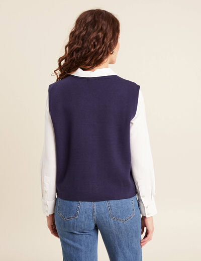 Gilet droit court sans manches bleu marine femme