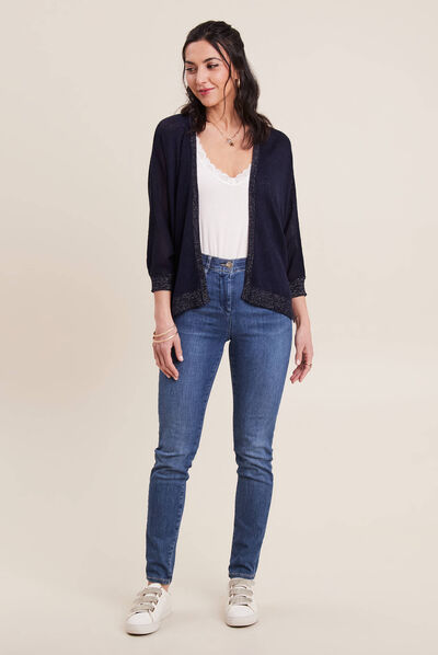 Gilet manches 3/4 bleu marine femme