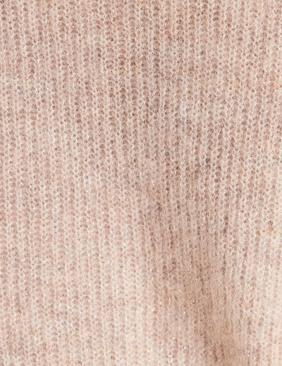 Pull droit col montant manches longues beige femme
