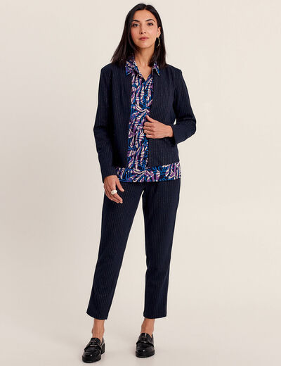 Veste ajustée col châle bleu marine femme