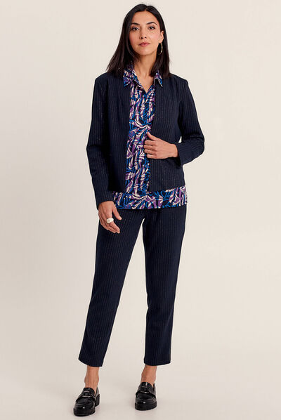 Veste ajustée col châle bleu marine femme