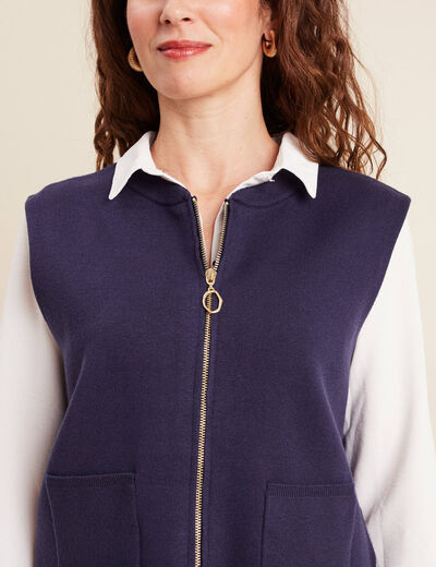Gilet droit court sans manches bleu marine femme