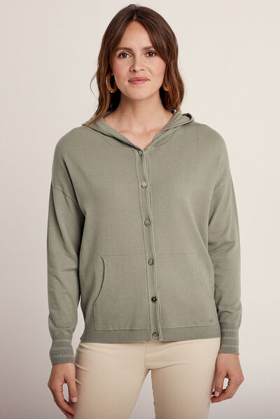 Gilet à capuche boutonné vert clair femme